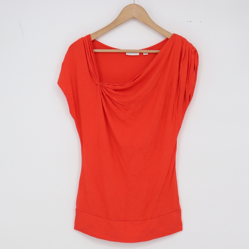 New York & Company Top Womens XS Stretch Asymmetrical Draped Orange Excellent